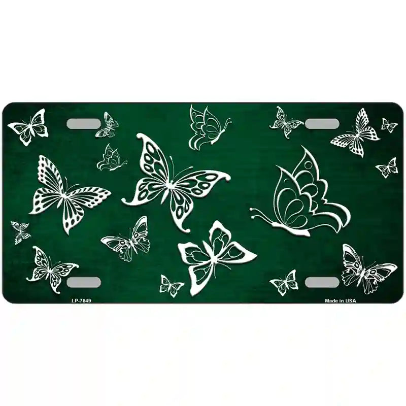 Green White Butterfly Oil Rubbed Metal Novelty License Plate 12" x 6" (LP)