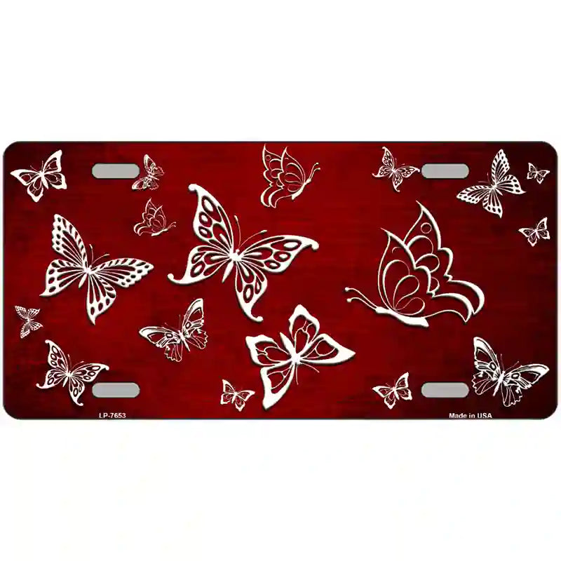 Red White Butterfly Oil Rubbed Metal Novelty License Plate 12" x 6" (LP)