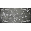 Gray White Butterfly Oil Rubbed Metal Novelty License Plate 12" x 6" (LP)