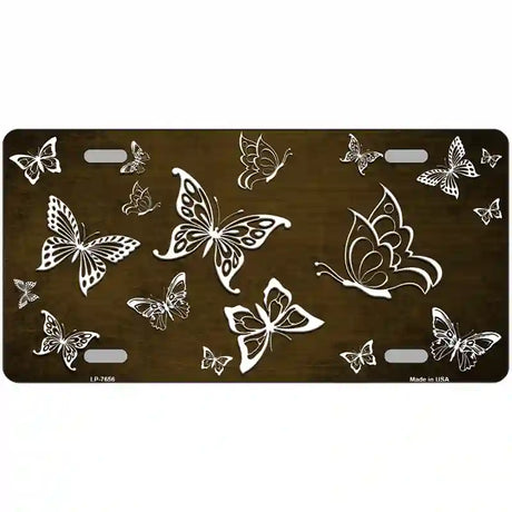 Brown White Butterfly Oil Rubbed Metal Novelty License Plate 12" x 6" (LP)