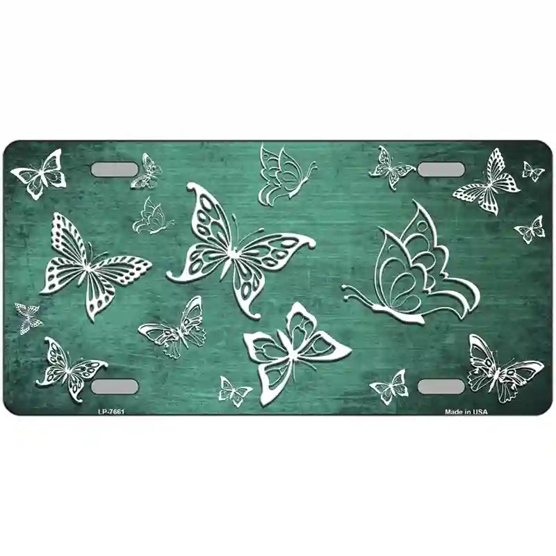 Mint White Butterfly Oil Rubbed Metal Novelty License Plate 12" x 6" (LP)