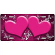 Pink White Hearts Butterfly Oil Rubbed Metal Novelty License Plate 12" x 6" (LP)