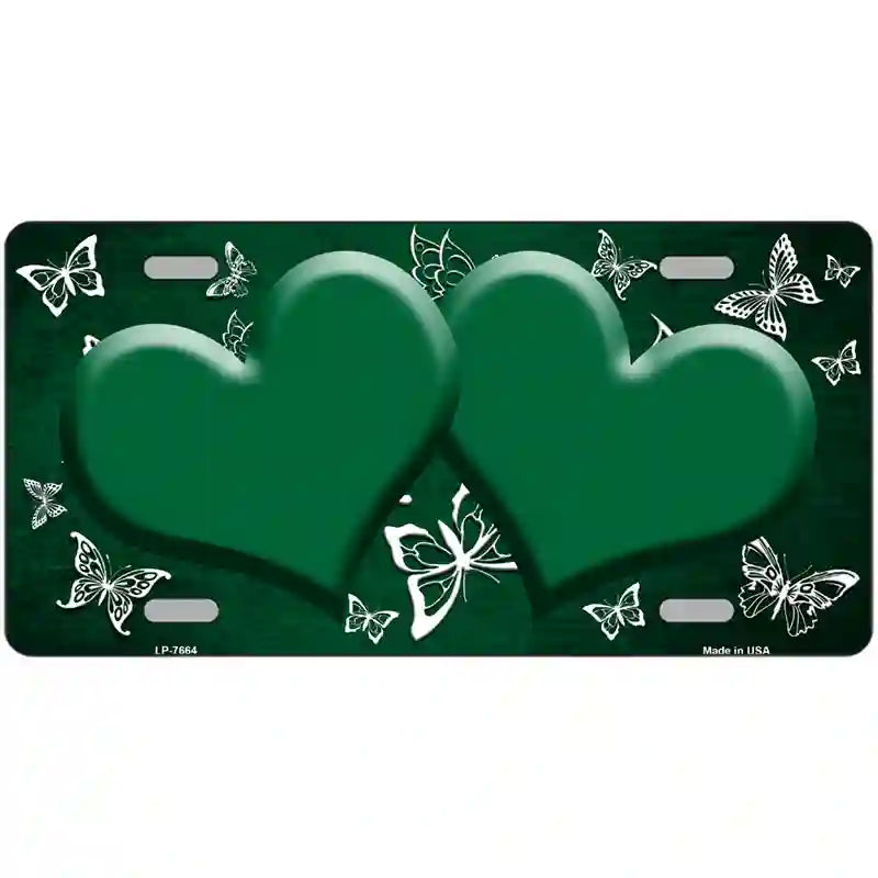 Green White Hearts Butterfly Oil Rubbed Metal Novelty License Plate 12" x 6" (LP)