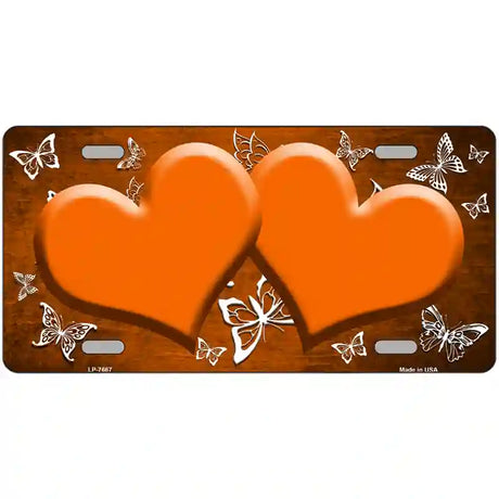 Orange White Hearts Butterfly Oil Rubbed Metal Novelty License Plate 12" x 6" (LP)