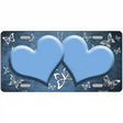 Light Blue White Hearts Butterfly Oil Rubbed Metal Novelty License Plate 12" x 6" (LP)