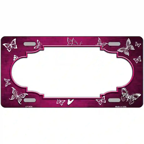 Pink White Scallop Butterfly Oil Rubbed Metal Novelty License Plate 12" x 6" (LP)