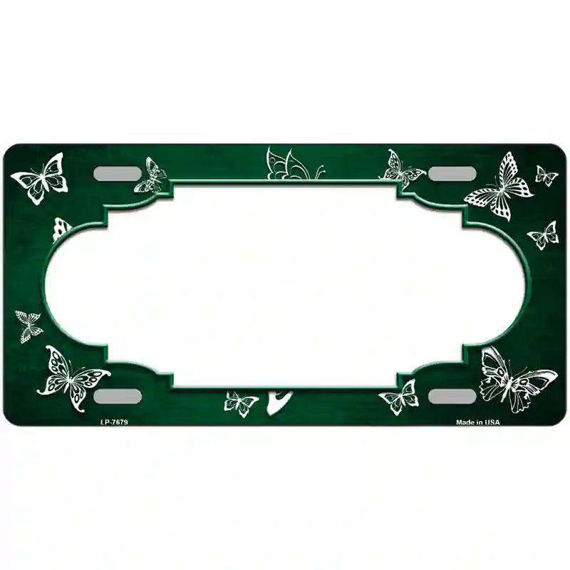 Green White Scallop Butterfly Oil Rubbed Metal Novelty License Plate 12" x 6" (LP)