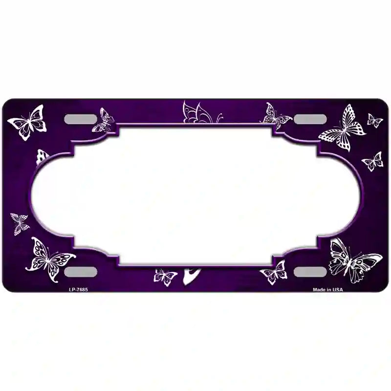 Purple White Scallop Butterfly Oil Rubbed Metal Novelty License Plate 12" x 6" (LP)