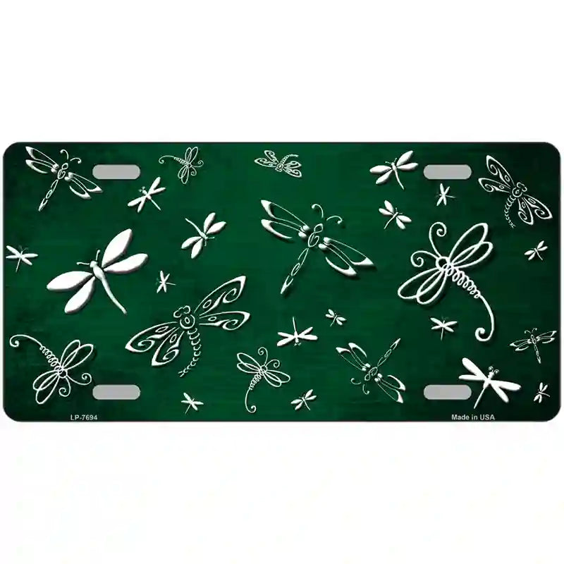 Green White Dragonfly Oil Rubbed Metal Novelty License Plate 12" x 6" (LP)