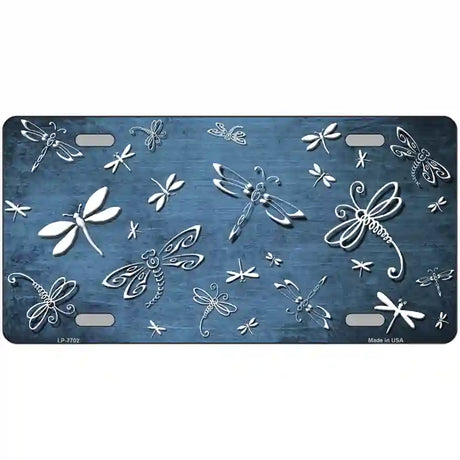 Light Blue White Dragonfly Oil Rubbed Metal Novelty License Plate 12" x 6" (LP)