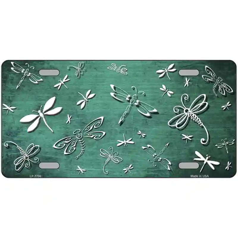 Mint White Dragonfly Oil Rubbed Metal Novelty License Plate 12" x 6" (LP)