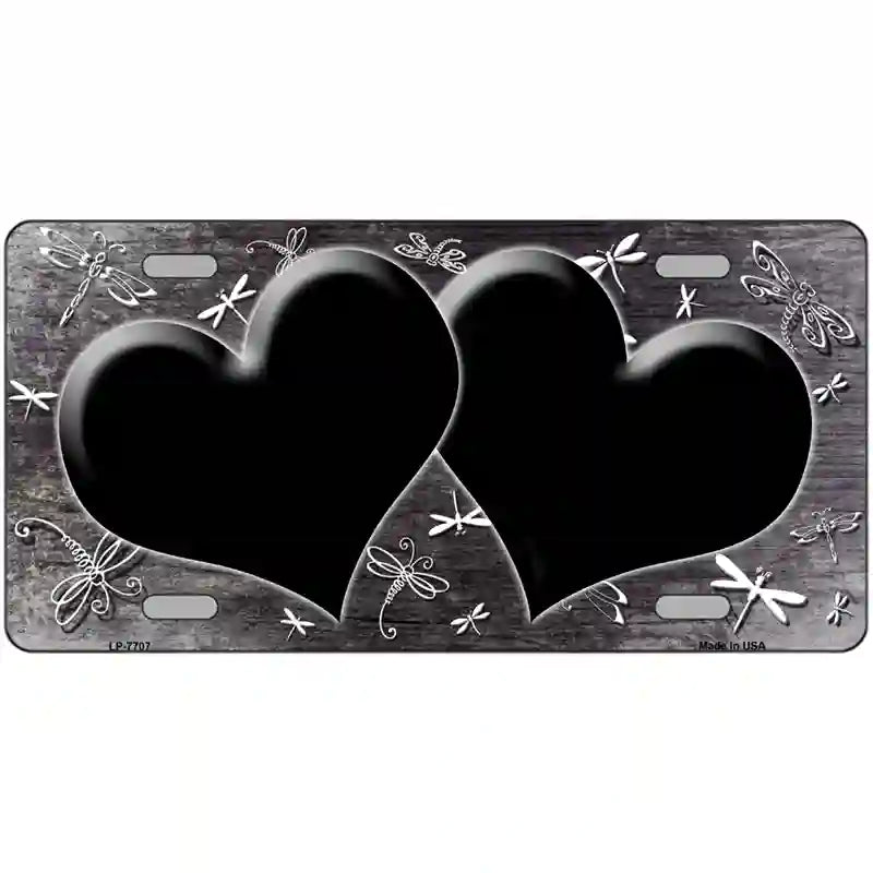 Black White Dragonfly Hearts Oil Rubbed Metal Novelty License Plate 12" x 6" (LP)