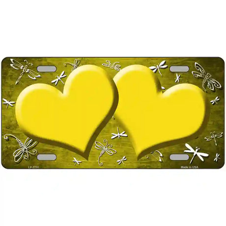 Yellow White Dragonfly Hearts Oil Rubbed Metal Novelty License Plate 12" x 6" (LP)