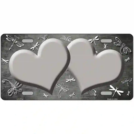 Gray White Dragonfly Hearts Oil Rubbed Metal Novelty License Plate 12" x 6" (LP)