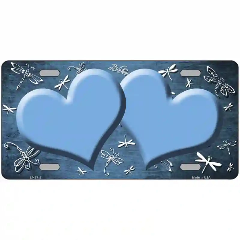 Light Blue White Dragonfly Hearts Oil Rubbed Metal Novelty License Plate 12" x 6" (LP)