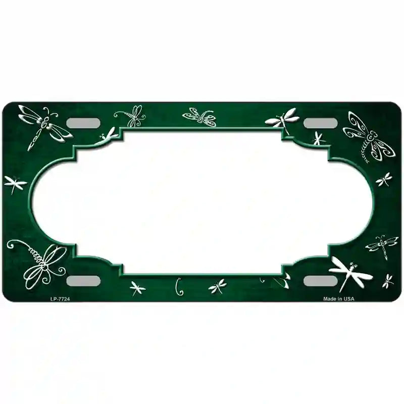 Green White Dragonfly Scallop Oil Rubbed Metal Novelty License Plate 12" x 6" (LP)