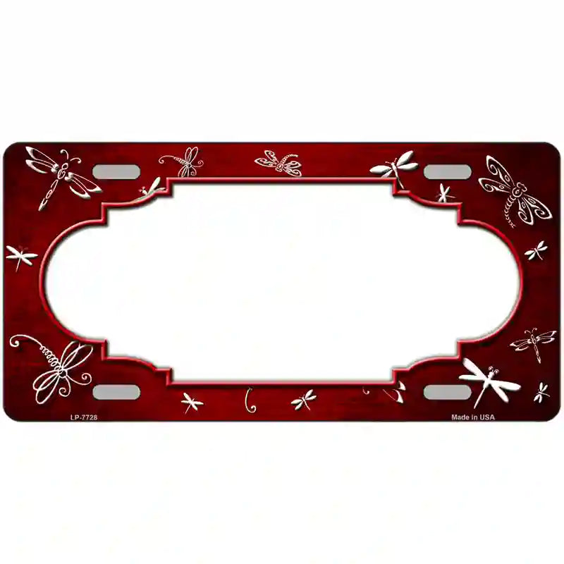 Red White Dragonfly Scallop Oil Rubbed Metal Novelty License Plate 12" x 6" (LP)