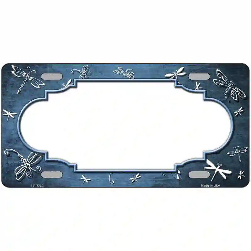 Light Blue White Dragonfly Scallop Oil Rubbed Metal Novelty License Plate 12" x 6" (LP)