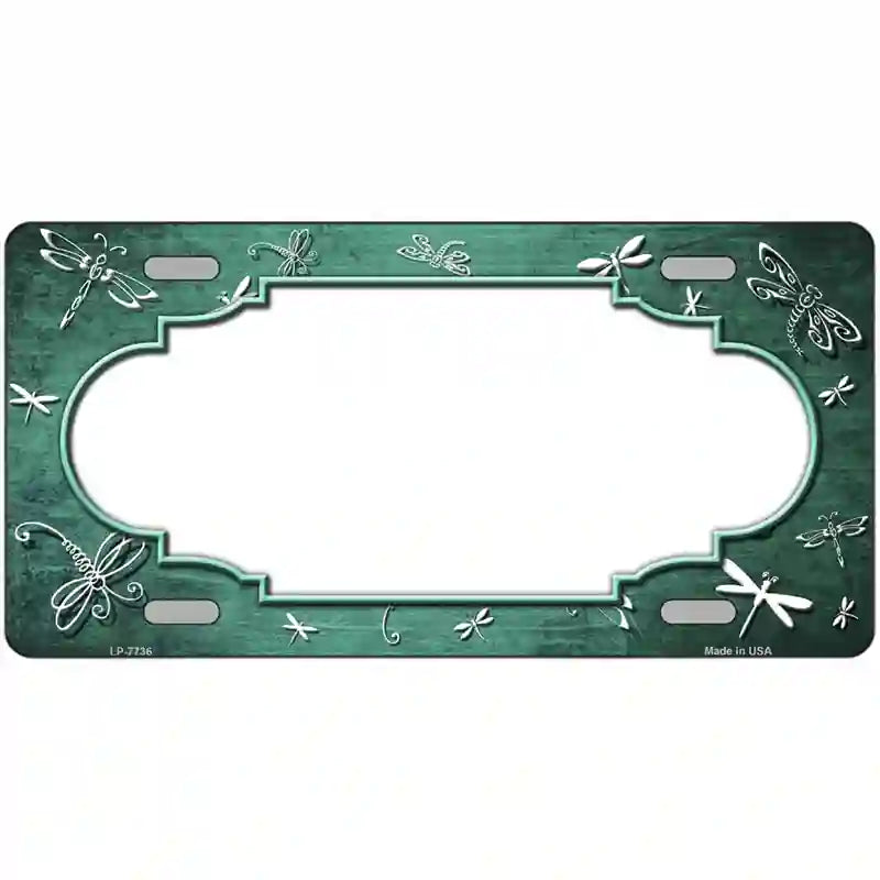 Mint White Dragonfly Scallop Oil Rubbed Metal Novelty License Plate 12" x 6" (LP)