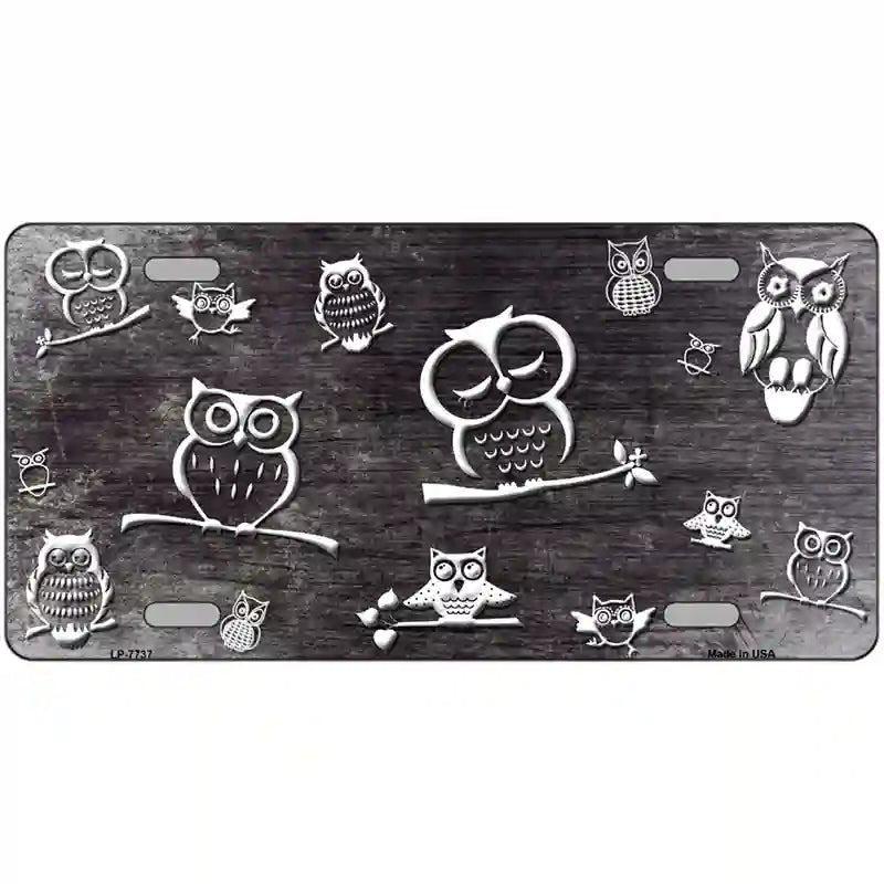 Black White Owl Oil Rubbed Metal Novelty License Plate 12" x 6" (LP)