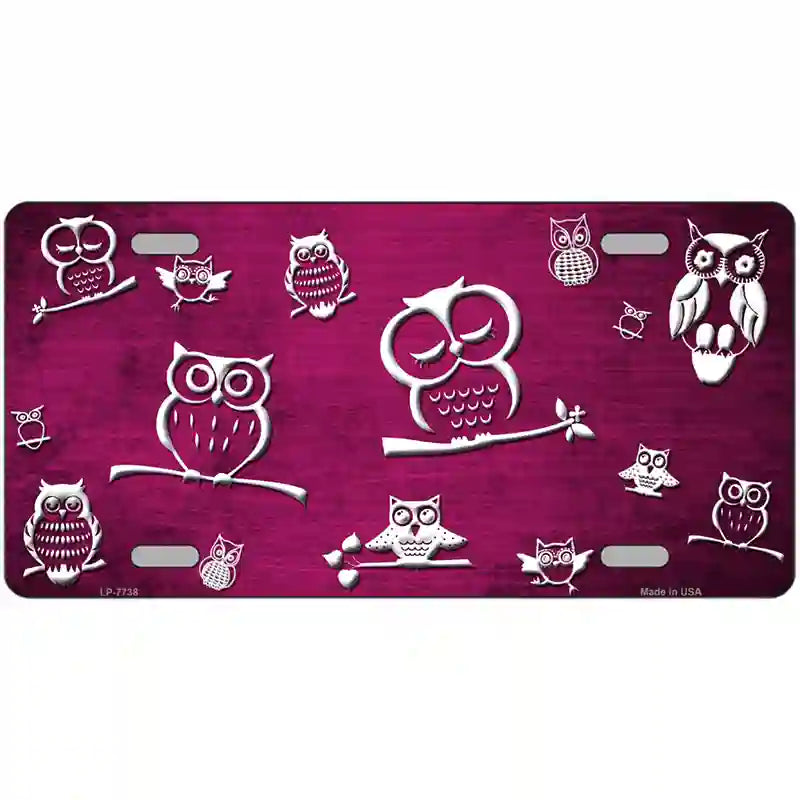 Pink White Owl Oil Rubbed Metal Novelty License Plate 12" x 6" (LP)