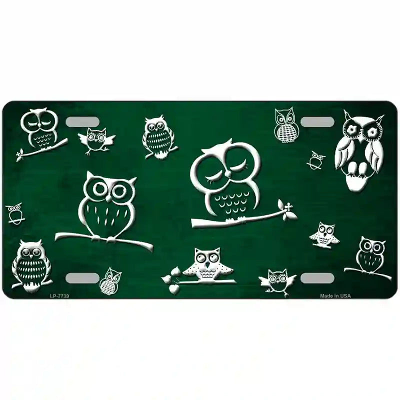 Green White Owl Oil Rubbed Metal Novelty License Plate 12" x 6" (LP)