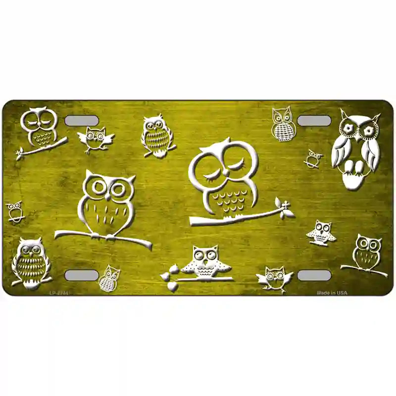 Yellow White Owl Oil Rubbed Metal Novelty License Plate 12" x 6" (LP)