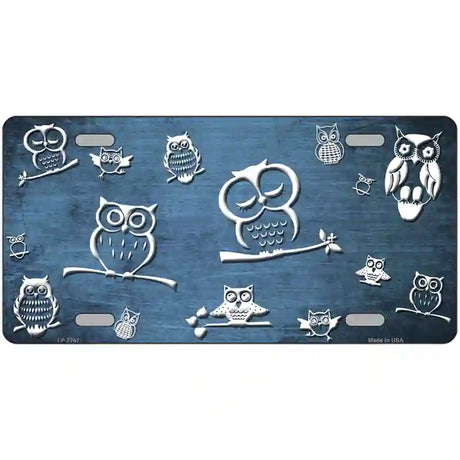 Light Blue White Owl Oil Rubbed Metal Novelty License Plate 12" x 6" (LP)