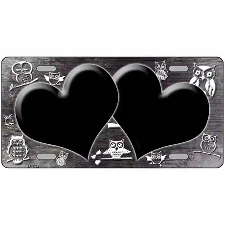 Black White Owl Hearts Oil Rubbed Metal Novelty License Plate 12" x 6" (LP)