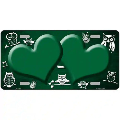 Green White Owl Hearts Oil Rubbed Metal Novelty License Plate 12" x 6" (LP)