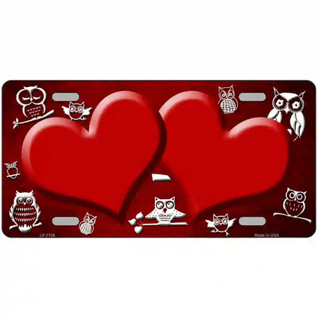 Red White Owl Hearts Oil Rubbed Metal Novelty License Plate 12" x 6" (LP)