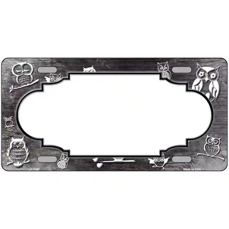 Black White Owl Scallop Oil Rubbed Metal Novelty License Plate 12" x 6" (LP)