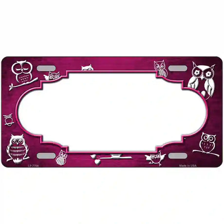 Pink White Owl Scallop Oil Rubbed Metal Novelty License Plate 12" x 6" (LP)