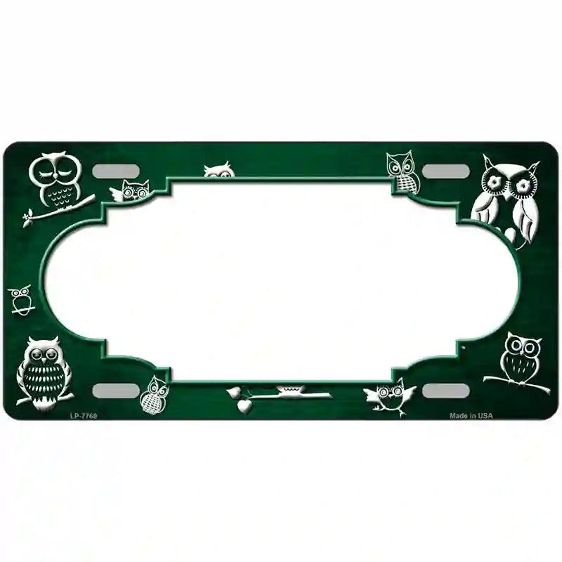 Green White Owl Scallop Oil Rubbed Metal Novelty License Plate 12" x 6" (LP)