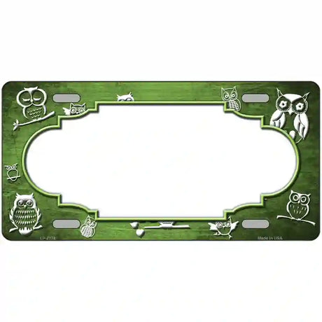 Lime Green White Owl Scallop Oil Rubbed Metal Novelty License Plate 12" x 6" (LP)