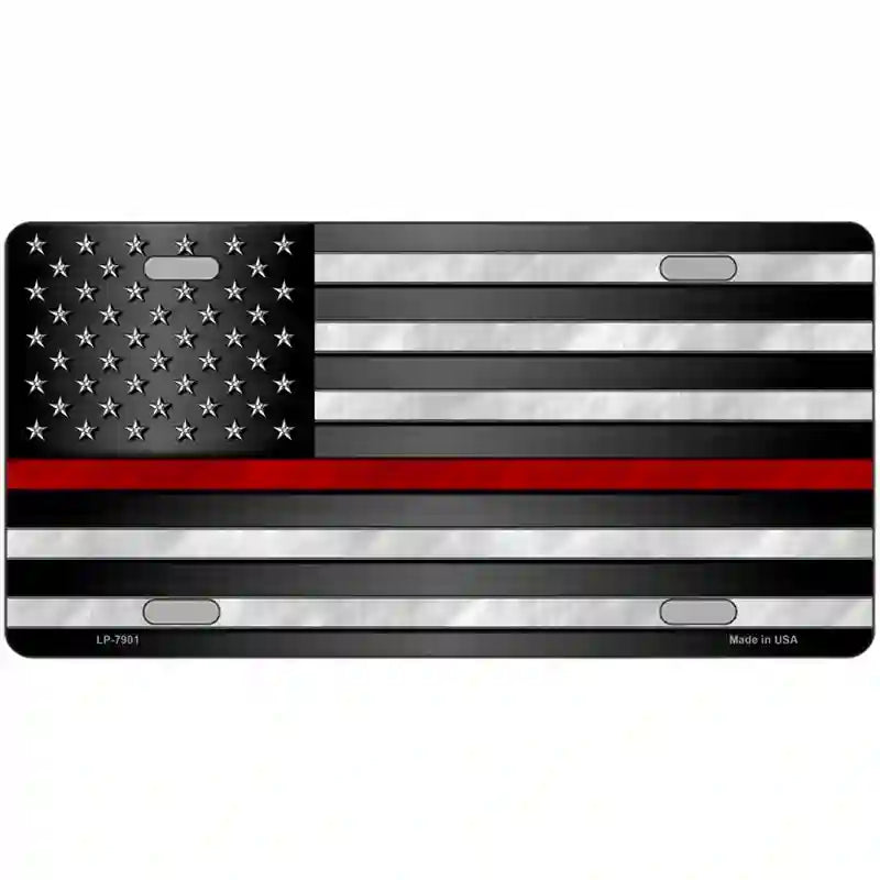 American Flag Thin Red Line Novelty Metal License Plate 12" x 6" (LP)