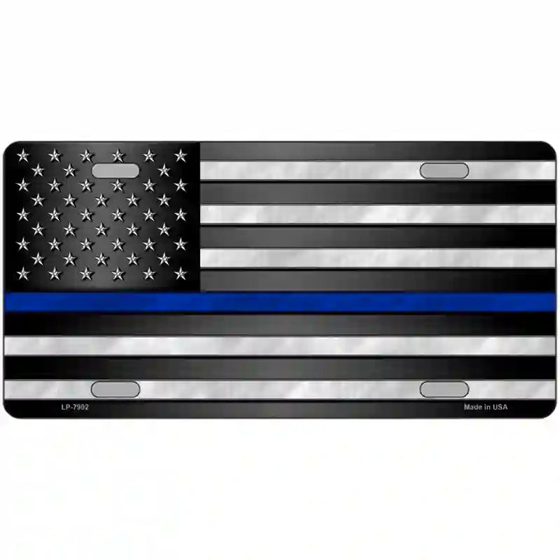 American Flag Thin Blue Line Novelty Metal License Plate 12" x 6" (LP)