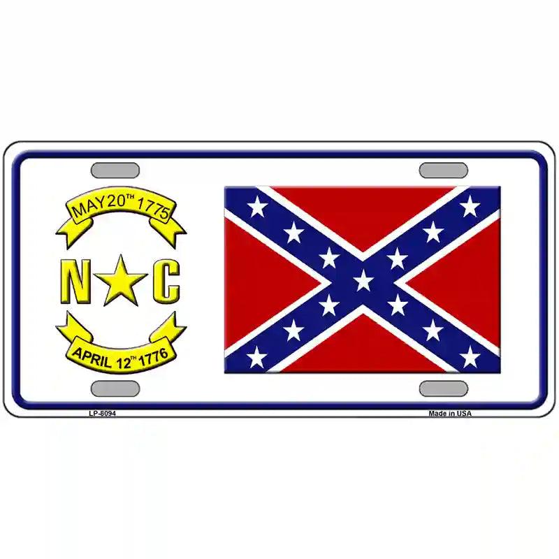 Confederate Flag North Carolina Novelty Metal License Plate 12" x 6" (LP)