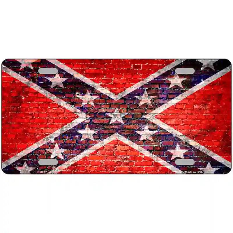 Rebel Flag Brick Wall Novelty Metal License Plate 12" x 6" (LP)
