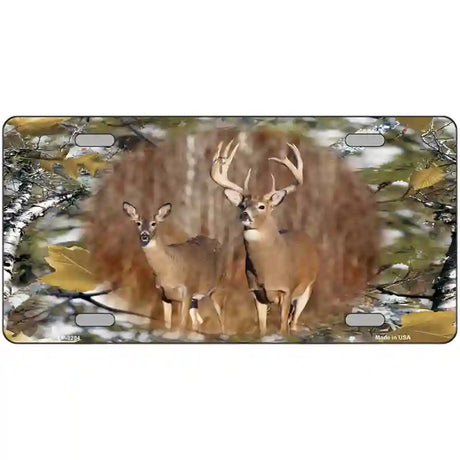 Two Deer On Camo Novelty Metal License Plate 12" x 6" (LP)