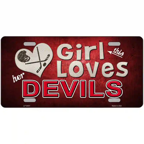 This Girl Loves Her Devils Novelty Metal License Plate 12" x 6" (LP)