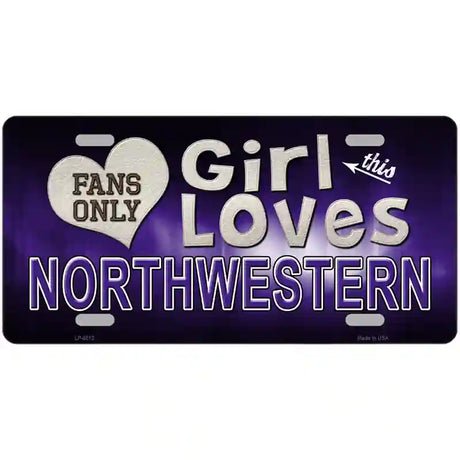 This Girl Loves Northwestern Novelty Metal License Plate 12" x 6" (LP)