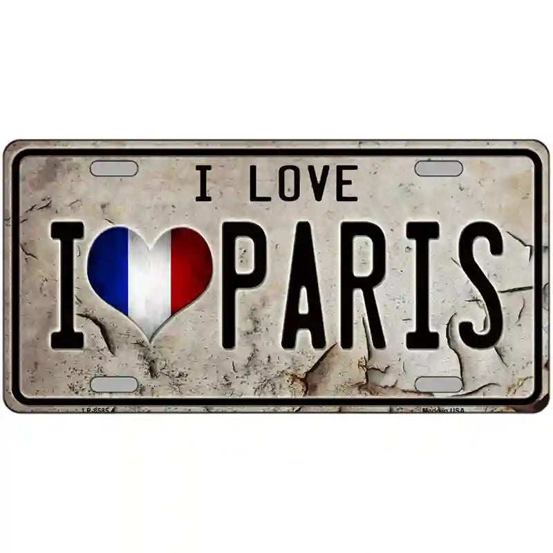 I Love Paris Metal Novelty License Plate