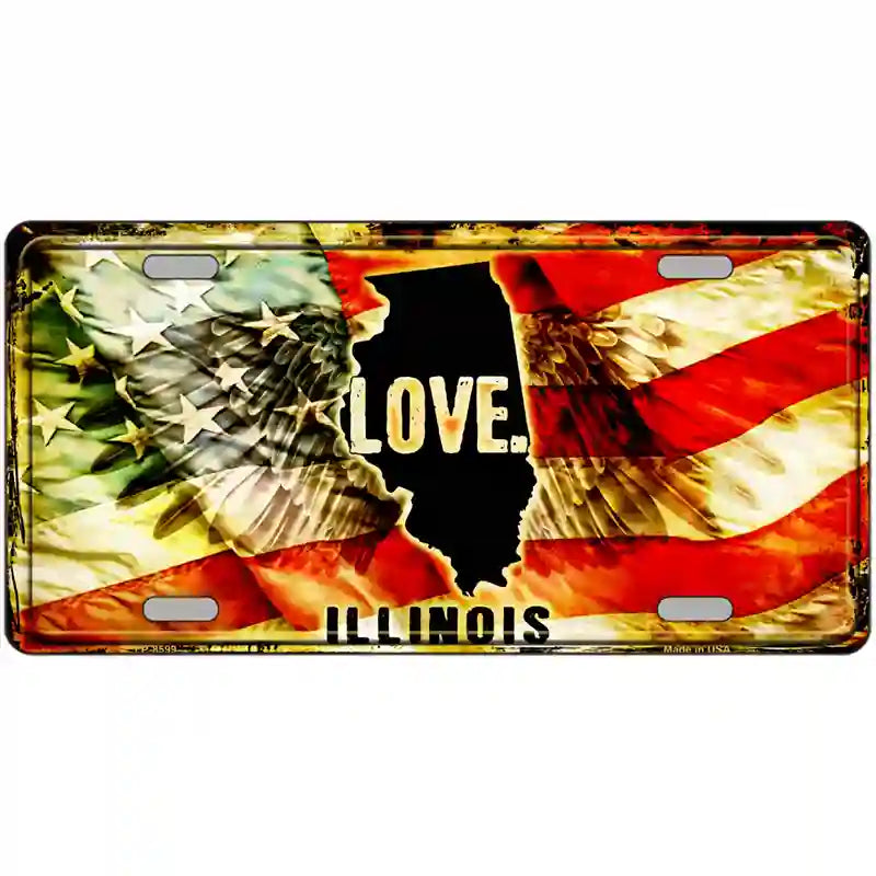 Illinois Love Metal Novelty License Plate 12" x 6" (LP)