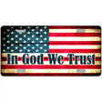 In God We Trust American Flag Metal Novelty License Plate 12" x 6" (LP)