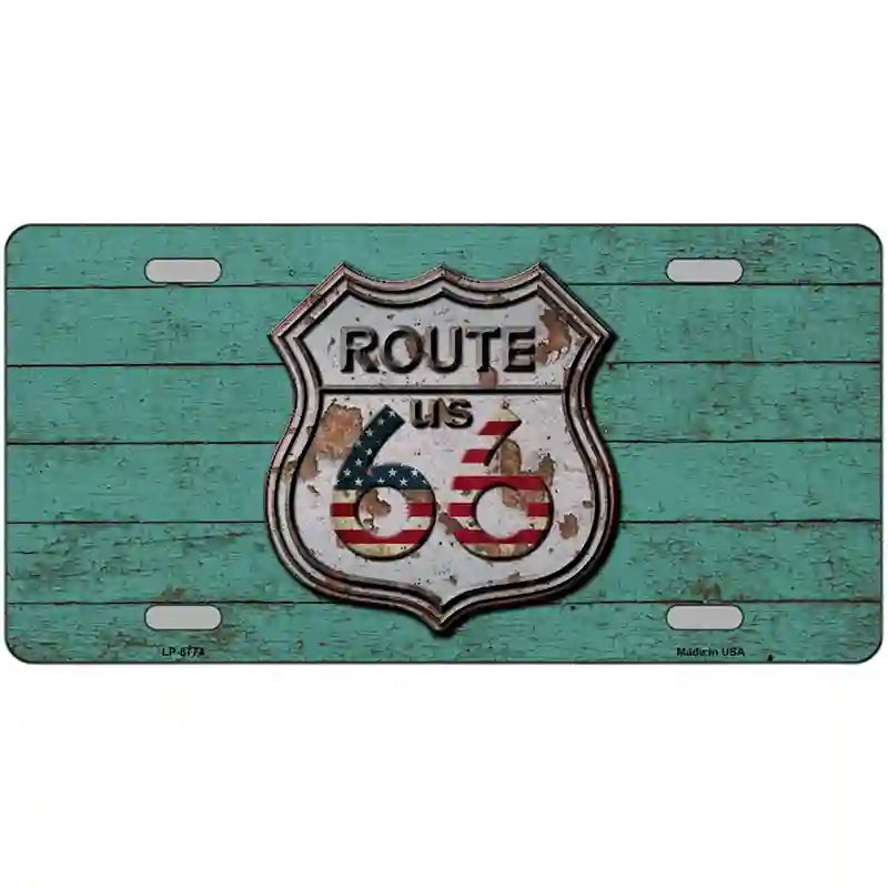 Route 66 Rusty On Wood Metal Novelty License Plate 12" x 6" (LP)