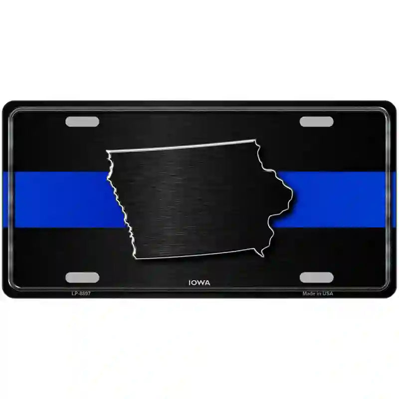 Iowa Thin Blue Line Metal Novelty License Plate 12" x 6" (LP)