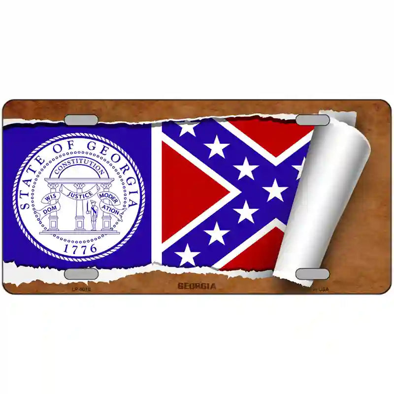 Georgia Flag Scroll Metal Novelty License Plate 12" x 6" (LP)