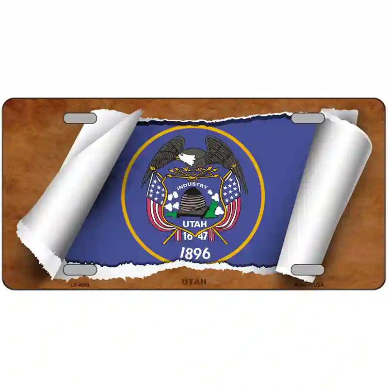 Utah Flag Scroll Metal Novelty License Plate 12" x 6" (LP)