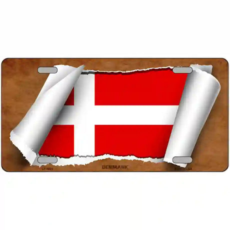 Denmark Flag Scroll Metal Novelty License Plate 12" x 6" (LP)